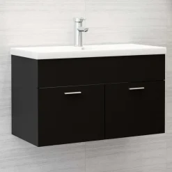 vidaXL - Wastafelkast - Zwart - Bewerkt hout - 80 x 38.5 x 46 cm Sale