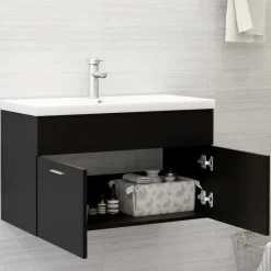 vidaXL - Wastafelkast - Zwart - Bewerkt hout - 80 x 38.5 x 46 cm Sale