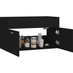 vidaXL - Wastafelkast - Zwart - Bewerkt hout - 80 x 38.5 x 46 cm Sale