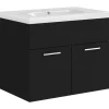 vidaXL - Wastafelkast En Wastafel - Zwart - Bewerkt hout - 60 x 38.5 x 46 cm Discount