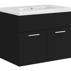 vidaXL - Wastafelkast En Wastafel - Zwart - Bewerkt hout - 60 x 38.5 x 46 cm Discount