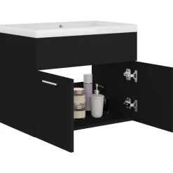 vidaXL - Wastafelkast En Wastafel - Zwart - Bewerkt hout - 60 x 38.5 x 46 cm Discount
