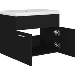 vidaXL - Wastafelkast En Wastafel - Zwart - Bewerkt hout - 60 x 38.5 x 46 cm Discount