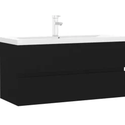 vidaXL - Wastafelkast En Wastafel - Zwart - Bewerkt hout - 90 x 38.5 x 45 cm Clearance