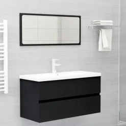 vidaXL - Wastafelkast En Wastafel - Zwart - Bewerkt hout - 90 x 38.5 x 45 cm Clearance