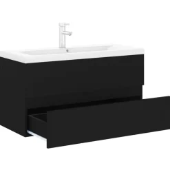 vidaXL - Wastafelkast En Wastafel - Zwart - Bewerkt hout - 90 x 38.5 x 45 cm Clearance