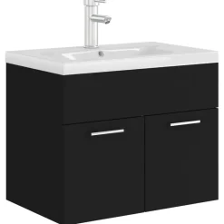 vidaXL - Wastafelkast En Wastafel - Zwart - Bewerkt hout - 60 x 38.5 x 46 cm