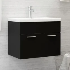 vidaXL - Wastafelkast En Wastafel - Zwart - Bewerkt hout - 60 x 38.5 x 46 cm