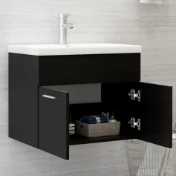 vidaXL - Wastafelkast En Wastafel - Zwart - Bewerkt hout - 60 x 38.5 x 46 cm