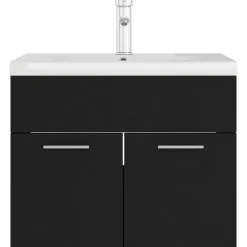 vidaXL - Wastafelkast En Wastafel - Zwart - Bewerkt hout - 60 x 38.5 x 46 cm