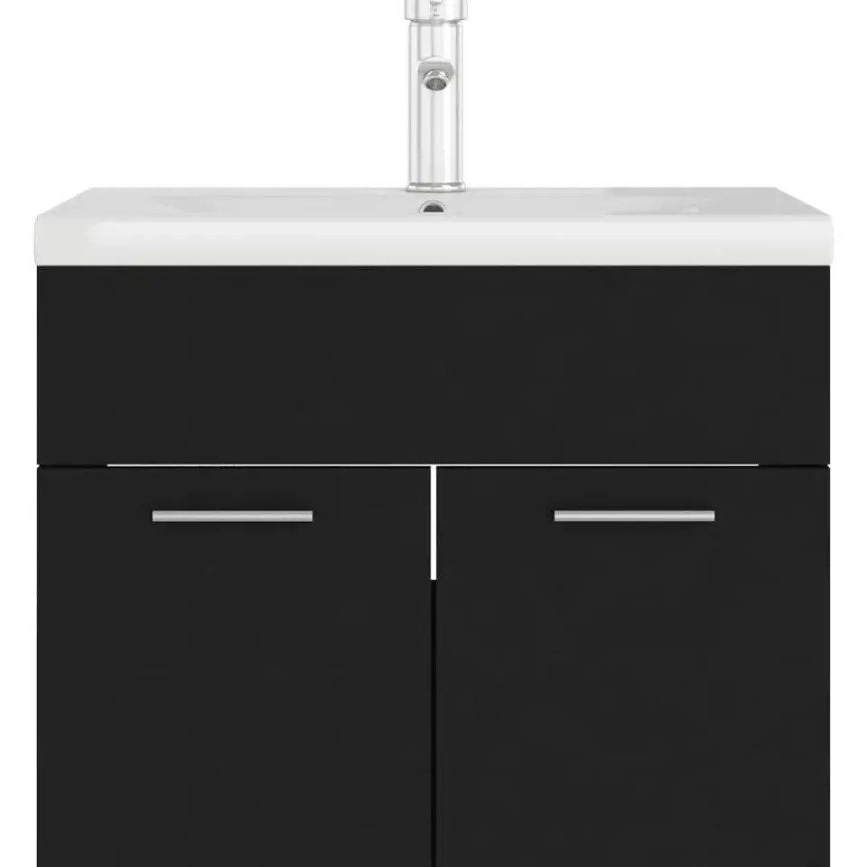 vidaXL - Wastafelkast En Wastafel - Zwart - Bewerkt hout - 60 x 38.5 x 46 cm