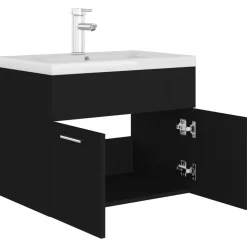 vidaXL - Wastafelkast En Wastafel - Zwart - Bewerkt hout - 60 x 38.5 x 46 cm