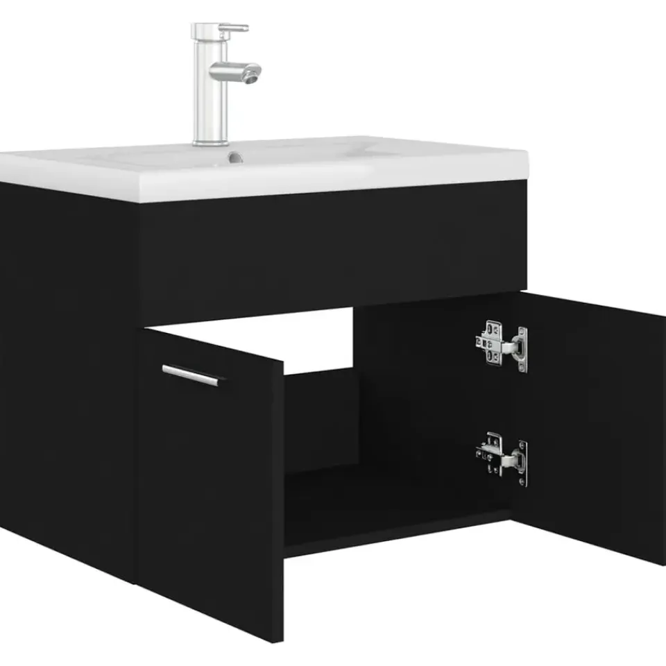 vidaXL - Wastafelkast En Wastafel - Zwart - Bewerkt hout - 60 x 38.5 x 46 cm