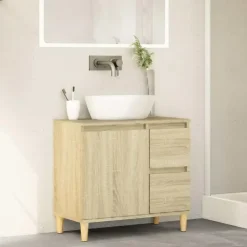 vidaXL - Wastafelonderkast met 1 deur 2 lades - Sonoma eiken - 65x33x60 cm Sale