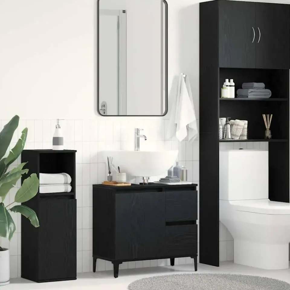 vidaXL - Wastafelonderkast met 1 deur 2 lades - Zwart eiken - Hout - 65x33x60 cm Best