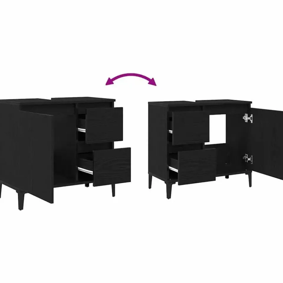 vidaXL - Wastafelonderkast met 1 deur 2 lades - Zwart eiken - Hout - 65x33x60 cm Best