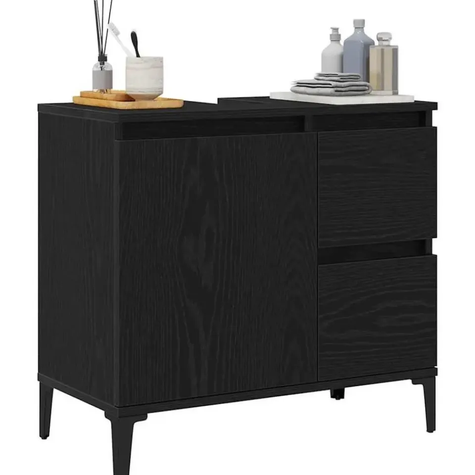 vidaXL - Wastafelonderkast met 1 deur 2 lades - Zwart eiken - Hout - 65x33x60 cm Best