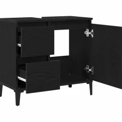 vidaXL - Wastafelonderkast met 1 deur 2 lades - Zwart eiken - Hout - 65x33x60 cm Best