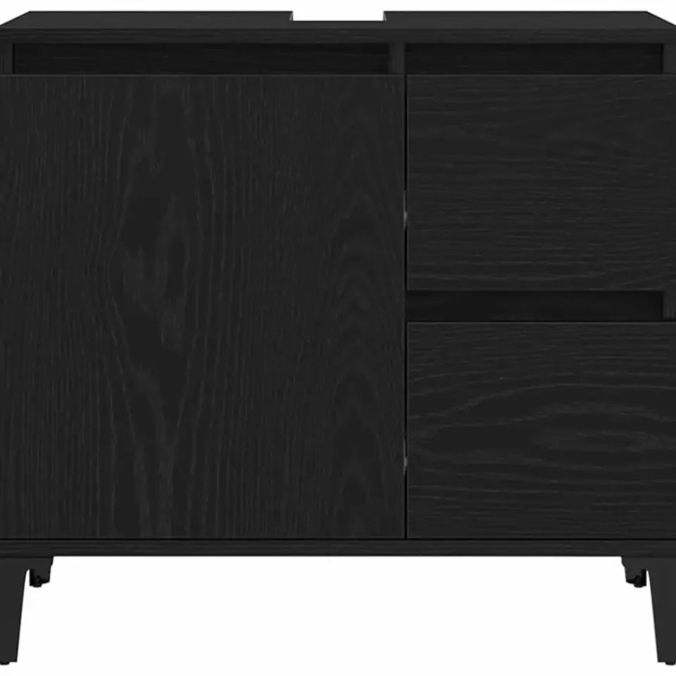 vidaXL - Wastafelonderkast met 1 deur 2 lades - Zwart eiken - Hout - 65x33x60 cm Best