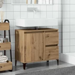 vidaXL - Wastafelonderkast - 1 deur 2 lades - Artisanaal eiken - 65x33x60 cm Sale
