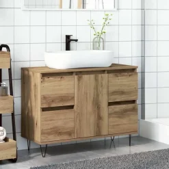 vidaXL - Wastafelonderkast - 1 deur 4 lades - Bewerkt hout - 80x33x60 cm Clearance