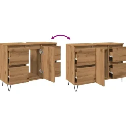 vidaXL - Wastafelonderkast - 1 deur 4 lades - Bewerkt hout - 80x33x60 cm Clearance