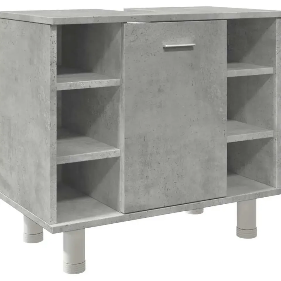 vidaXL - Wastafelonderkast met 1 deur 6 vakken - Betongrijs spaanplaat - 60 cm Online