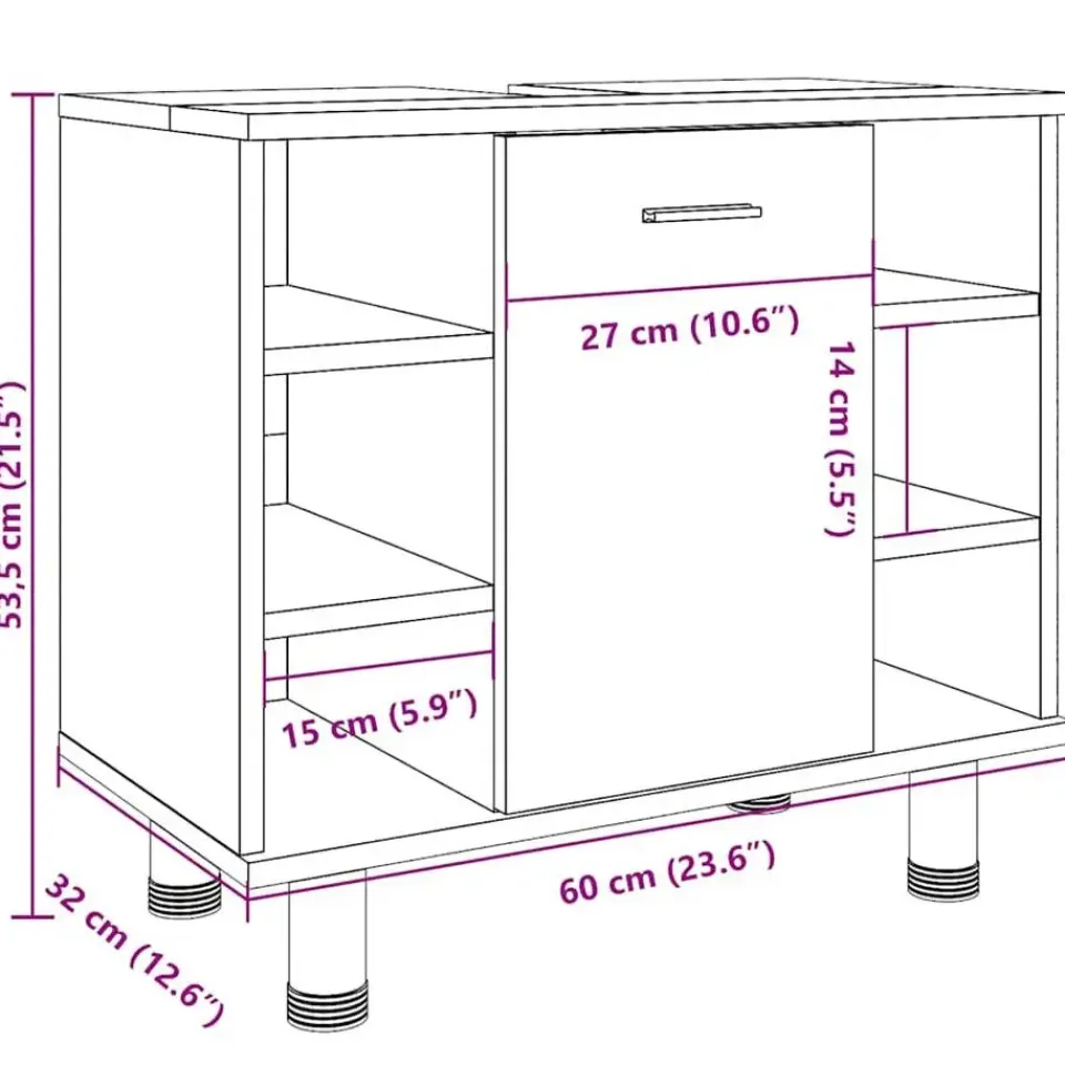 vidaXL - Wastafelonderkast met 1 deur 6 vakken - Betongrijs spaanplaat - 60 cm Online