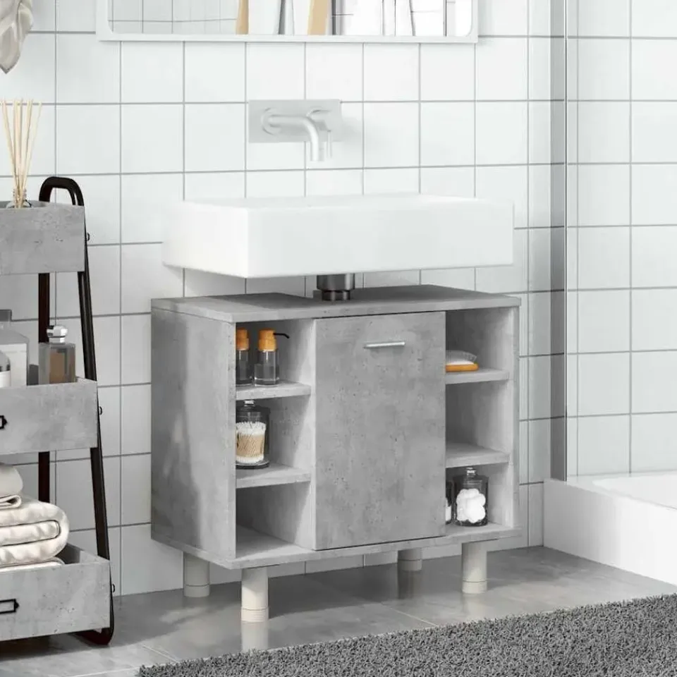 vidaXL - Wastafelonderkast met 1 deur 6 vakken - Betongrijs spaanplaat - 60 cm Online