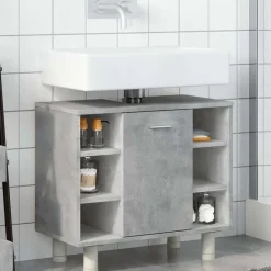 vidaXL - Wastafelonderkast met 1 deur 6 vakken - Betongrijs spaanplaat - 60 cm Online