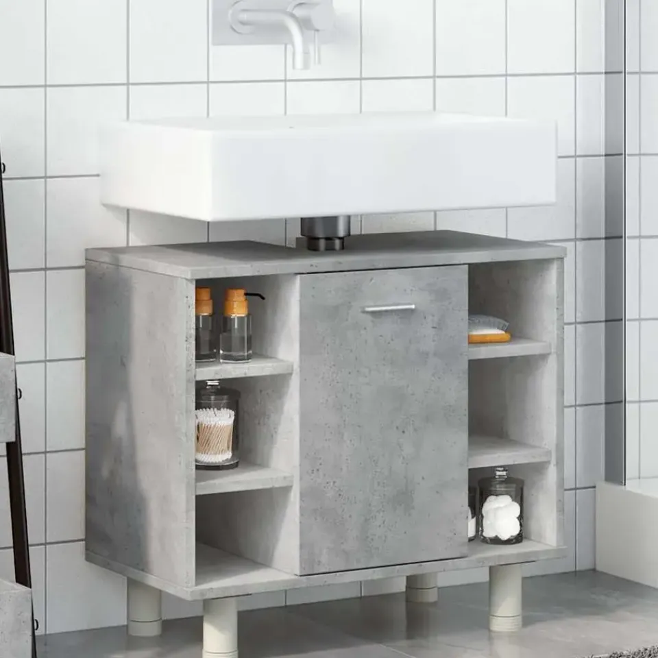 vidaXL - Wastafelonderkast met 1 deur 6 vakken - Betongrijs spaanplaat - 60 cm Online