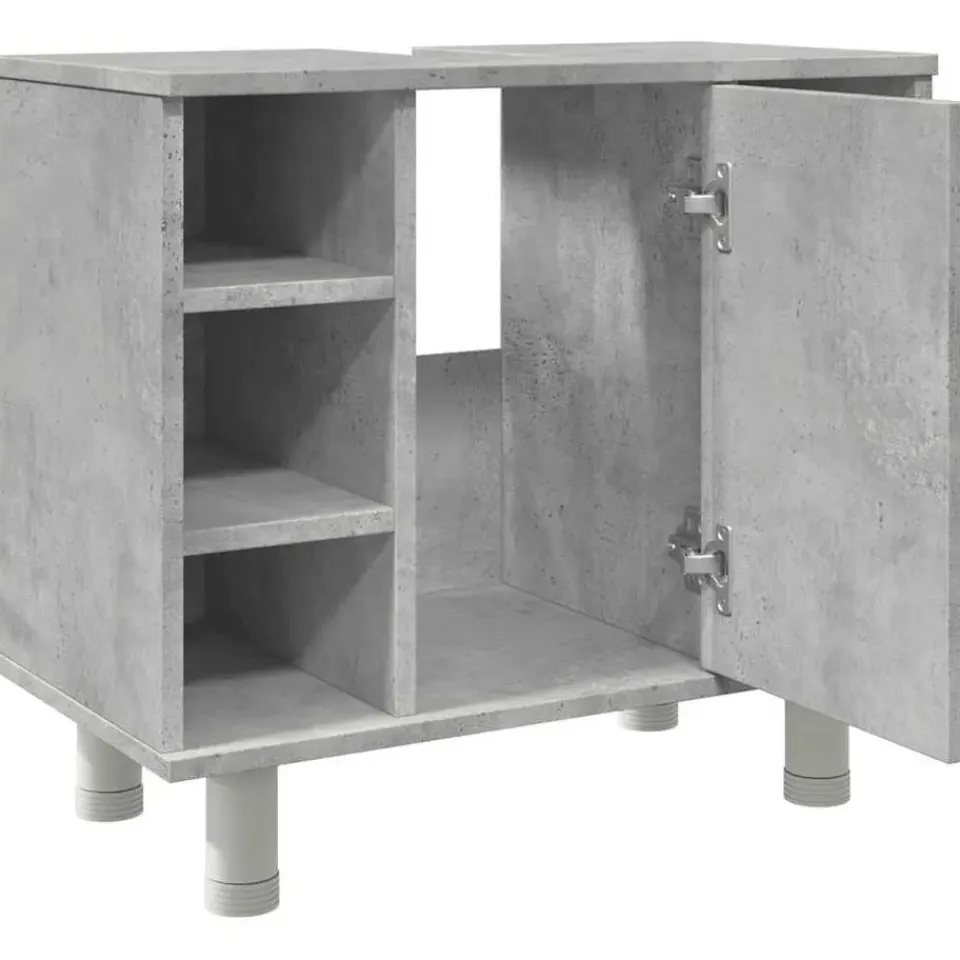 vidaXL - Wastafelonderkast met 1 deur 6 vakken - Betongrijs spaanplaat - 60 cm Online