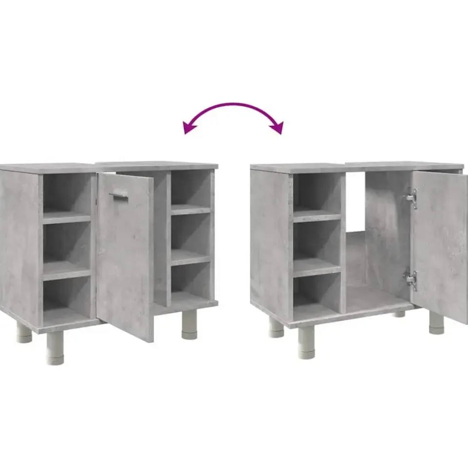 vidaXL - Wastafelonderkast met 1 deur 6 vakken - Betongrijs spaanplaat - 60 cm Online