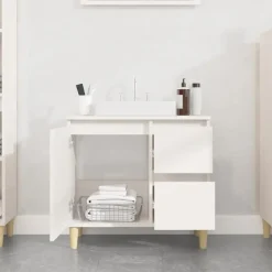 vidaXL - Wastafelonderkast met 1 deur 2 lades - Wit - Hout - 65x33x60 cm Clearance