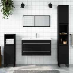 vidaXL - Wastafelonderkast met spiegel - 2 lades - Zwart - Bewerkt hout Outlet