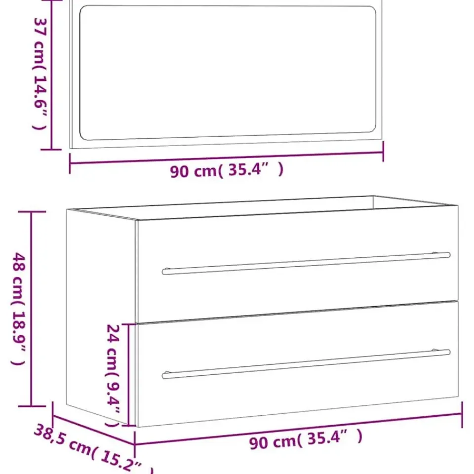 vidaXL - Wastafelonderkast met spiegel - 2 lades - Zwart - Bewerkt hout Outlet