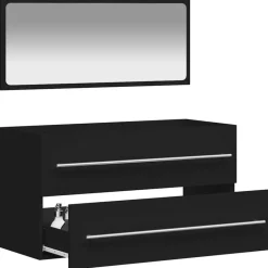 vidaXL - Wastafelonderkast met spiegel - 2 lades - Zwart - Bewerkt hout Outlet