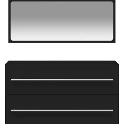 vidaXL - Wastafelonderkast met spiegel - 2 lades - Zwart - Bewerkt hout Outlet