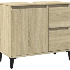 vidaXL - Wastafelonderkast - 1 deur 2 lades - Sonoma eiken - Hout - 65x33x60 cm New