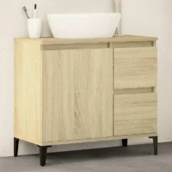 vidaXL - Wastafelonderkast - 1 deur 2 lades - Sonoma eiken - Hout - 65x33x60 cm New