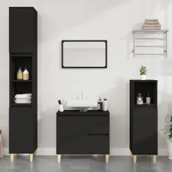 vidaXL - Wastafelonderkast met 1 deur 2 lades - Zwart - Hout - 65x33x60 cm Clearance