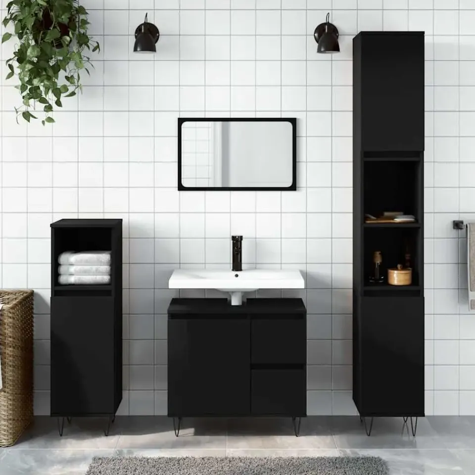 vidaXL - Wastafelonderkast met 2 lades - Zwart - Hout en ijzer - 65x33x60 cm New