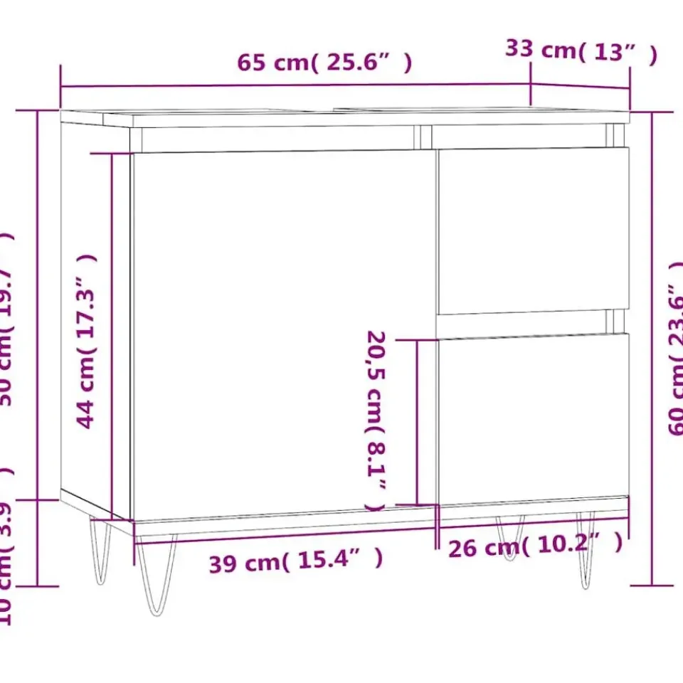 vidaXL - Wastafelonderkast met 2 lades - Zwart - Hout en ijzer - 65x33x60 cm New