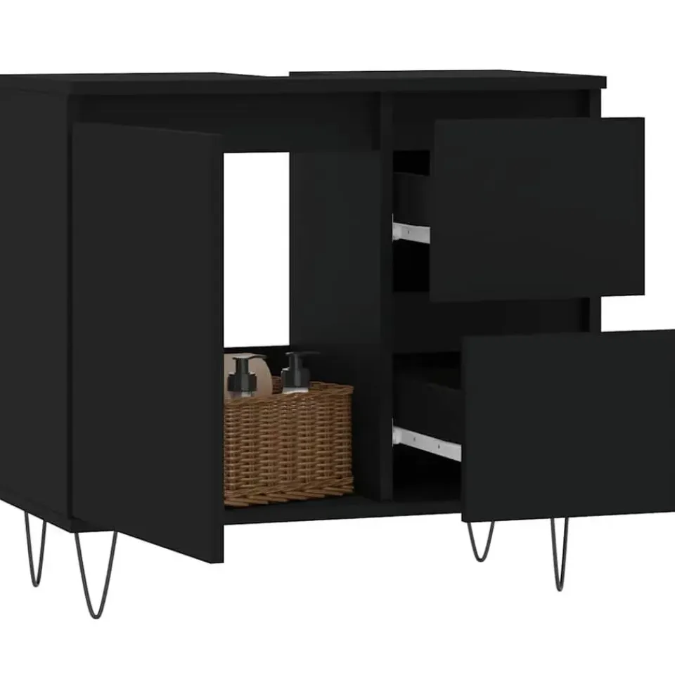 vidaXL - Wastafelonderkast met 2 lades - Zwart - Hout en ijzer - 65x33x60 cm New