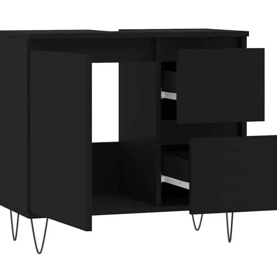 vidaXL - Wastafelonderkast met 2 lades - Zwart - Hout en ijzer - 65x33x60 cm New