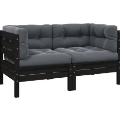 vidaXL - 2-zitsbank - Zwart - Grenenhout Hot