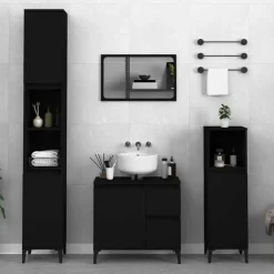 vidaXL - Zwart Wastafelonderkast - 1 deur 2 lades - Hout en metaal - 65x33x60 cm