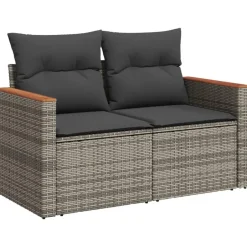 vidaXL 8-delige Loungeset kussens - hout armsteun & salontafel - Grijs Best