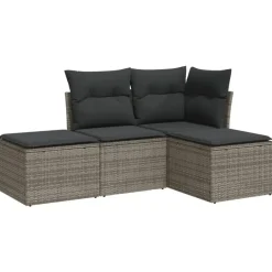 vidaXL 4-delige Loungeset met kussens - 4 personen - Grijs - Poly rattan Hot