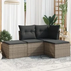 vidaXL 4-delige Loungeset met kussens - 4 personen - Grijs - Poly rattan Hot